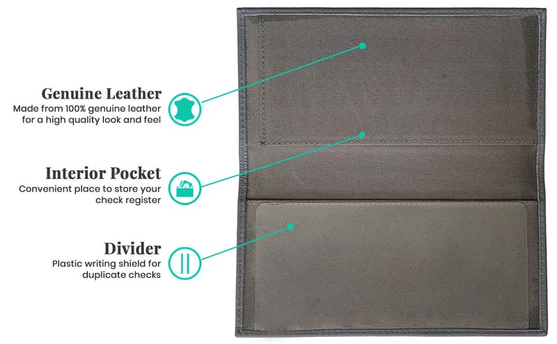 123 Cheap Checks Grey Basic Genuine Leather Checkbook Cover For Men & Women - Image 3